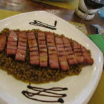 イノシシのモルタデッラのグリル&レンズ豆